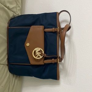 Navy Blue and Brown Michael Kors Purse